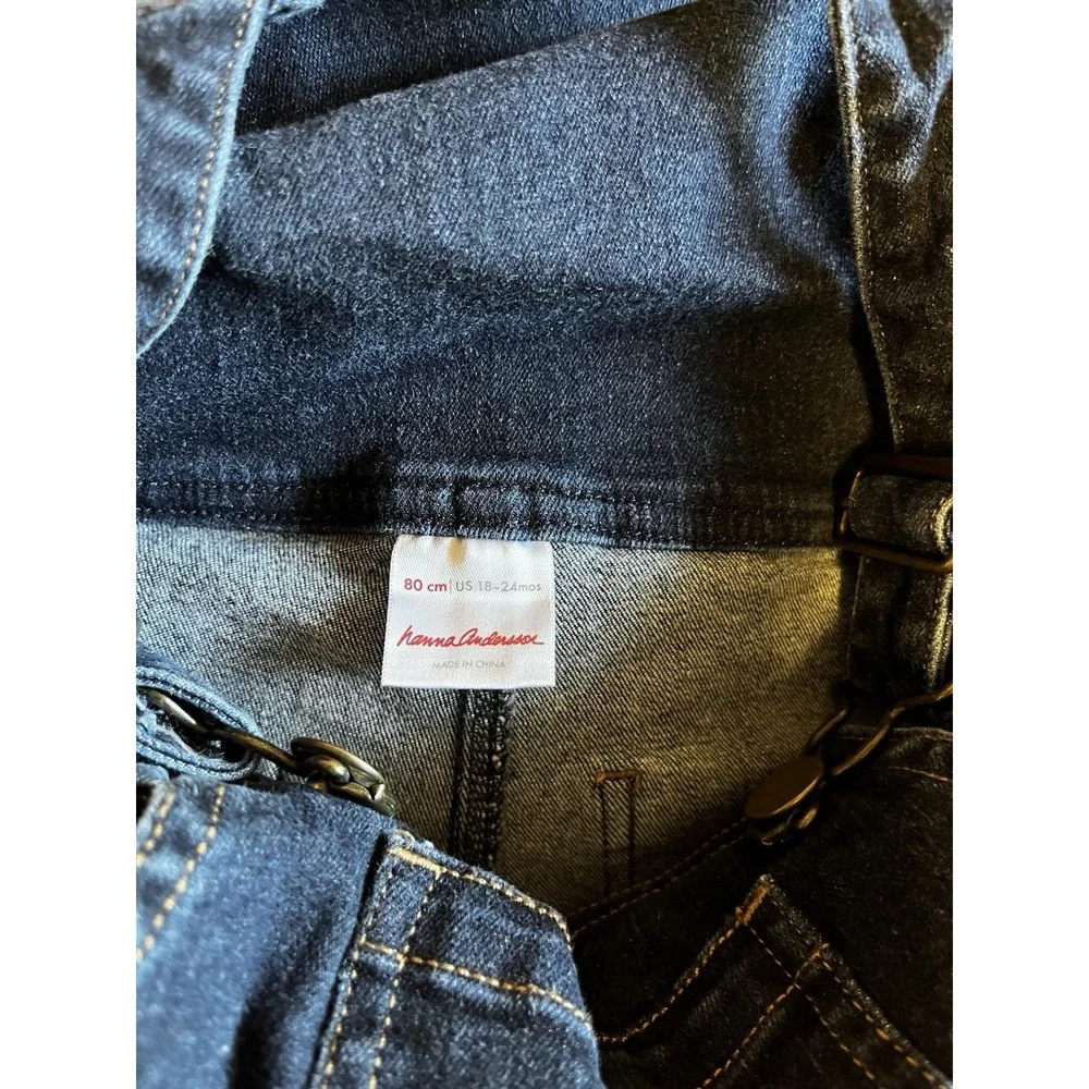 Hanna Andersson Dark Wash Denim‎ Jean Overalls Toddler 18/24 Months 80cm